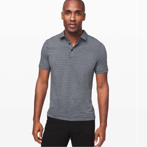 Lululemon Evolution Polo Short Sleeve Deft Stripe Heathered True Navy Light Cast - Picture 1 of 5